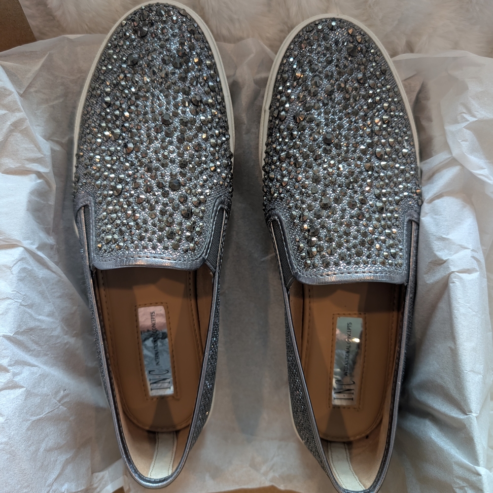 INC International Concepts Gray Crystal Embellished Loafers